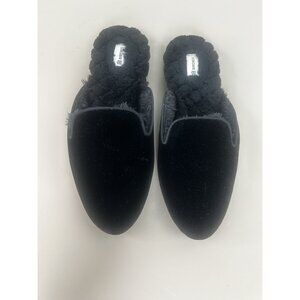 Birdies The Phoebe Black Velvet Faux Fur Lining Mule Flats Slippers Shoes Size 8
